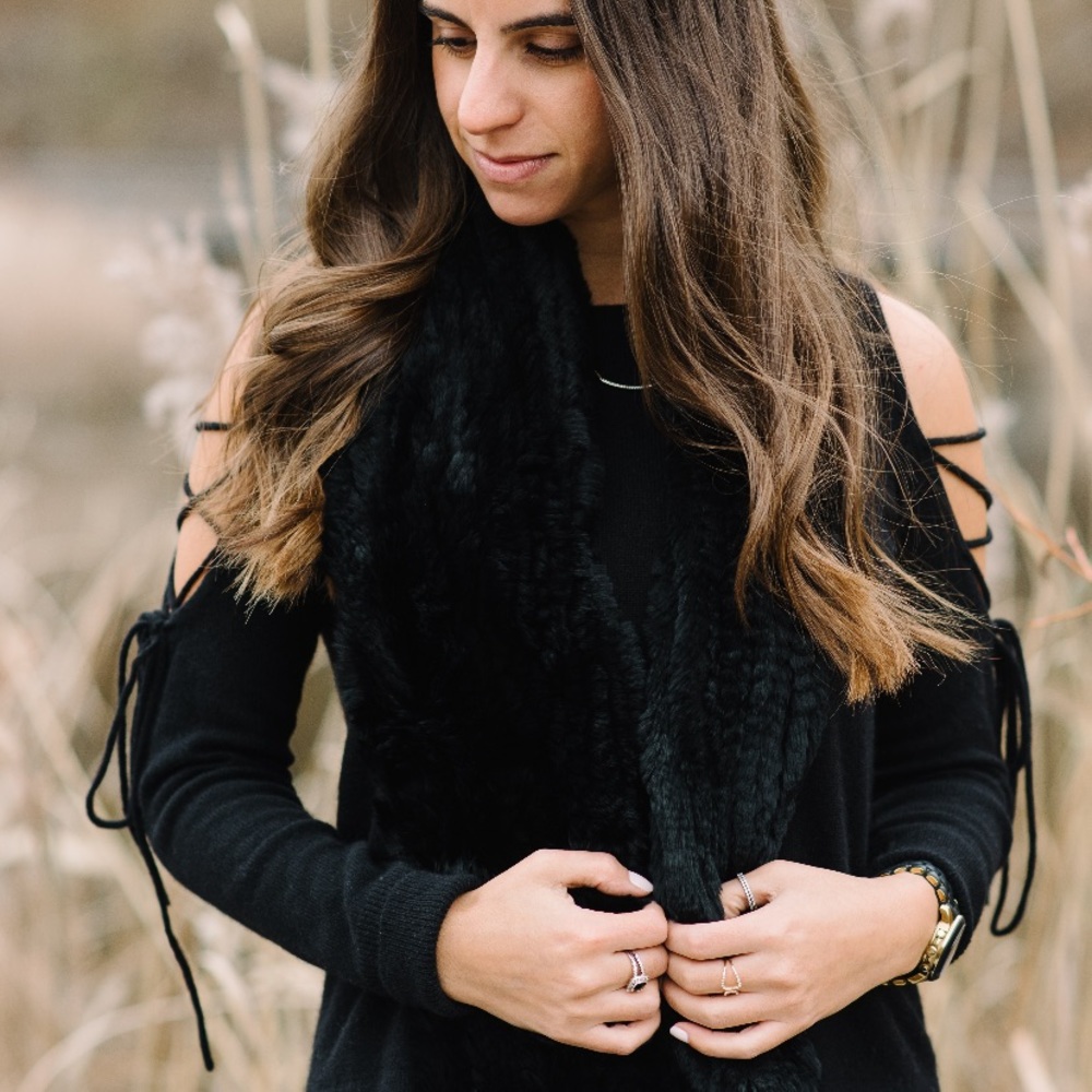 Rex Rabbit Infinity Fur Scarf - Black